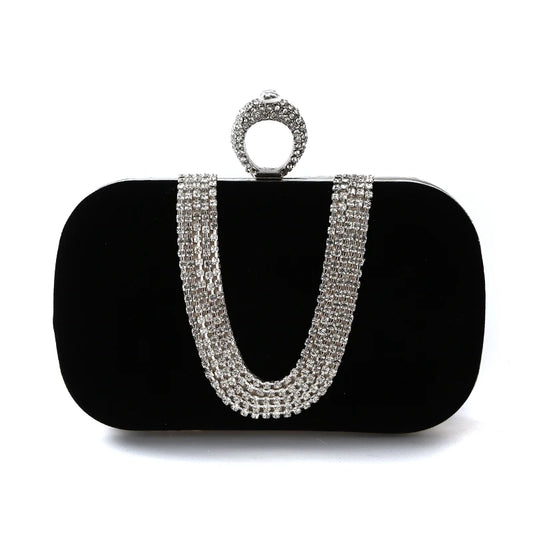 Evening Bag Velour Clutch With Ring Metal Frame for Wedding/Banquet/Party/Porm
